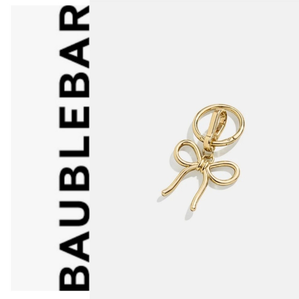 Baublebar Gold Tone Bow Charm Keychain Key Ring Bag Accessory NEW